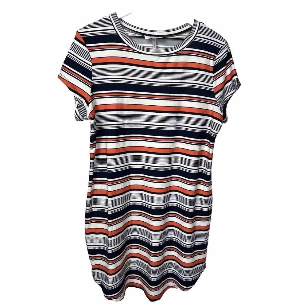 Bobbie Brooks Dress Short Sleeve Mini T Shirt Round Neck Stripe Blue White Large